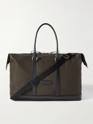 Leather-Trimmed Recycled-Nylon Weekend Bag