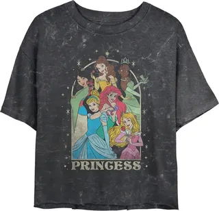 Junior's Disney Princess Arch Mineral Wash Crop T-Shirt - Black - X Large