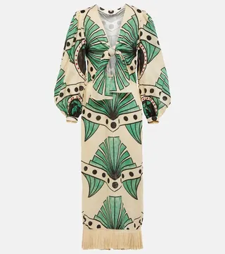 Printed linen maxi dress