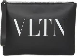 Valentino VLTN Logo Printed Zip-Up Clutch Bag