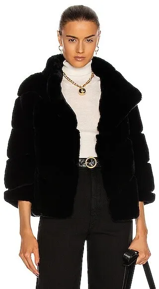 Yves Salomon Rex Rabbit Band Jacket in Black