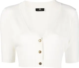 V-neck fine-knit cropped cardigan