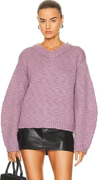 Helmut Lang V-Neck Slub Sweater in Lavender