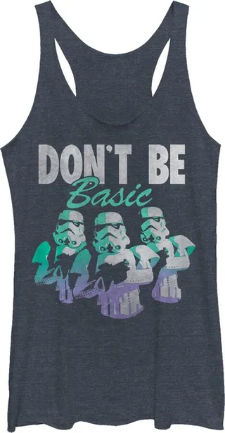Women's Star Wars Stormtroopers Don't Be Basic Racerback Tank Top - Navy Blue Heather - Small