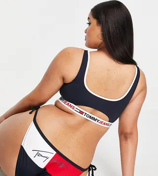 Tommy Hilfiger Curve cheeky string tie side bikini bottoms in multi