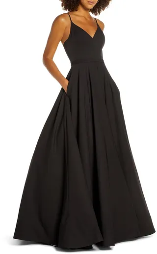 V-Neck Crepe Ballgown