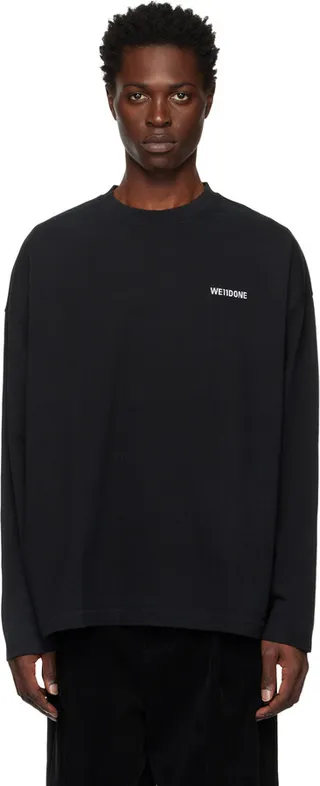 We11done Black Embroidered Long Sleeve T-Shirt
