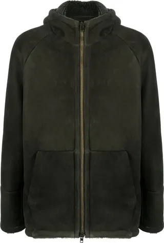 Zip-Up Leather-Shearling Coat