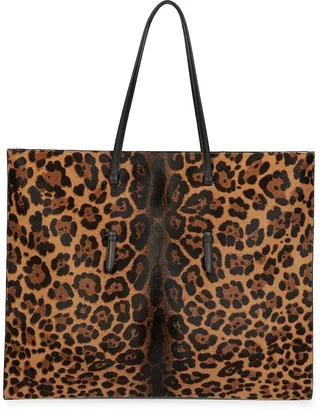 Flat Mina Large Leopard-Print Leather Tote