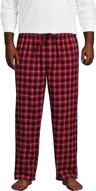 Lands' End Men's Big Flannel Pajama Pants - 4X Big - Rich Red Field Check