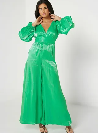 Plunge Neck Wide Leg Jumpsuit