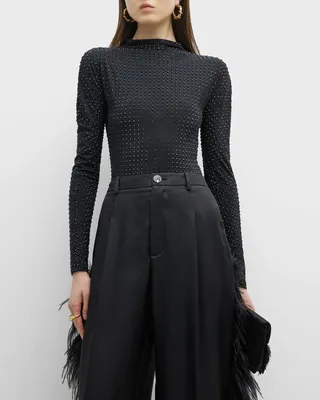 Strass Embellished Dolman-Sleeve Crop Top