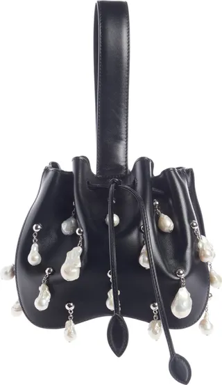 Rose Marie Pearl Detail Calfskin Wristlet