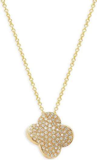 14K Yellow Gold Diamond Clover Pendant Necklace