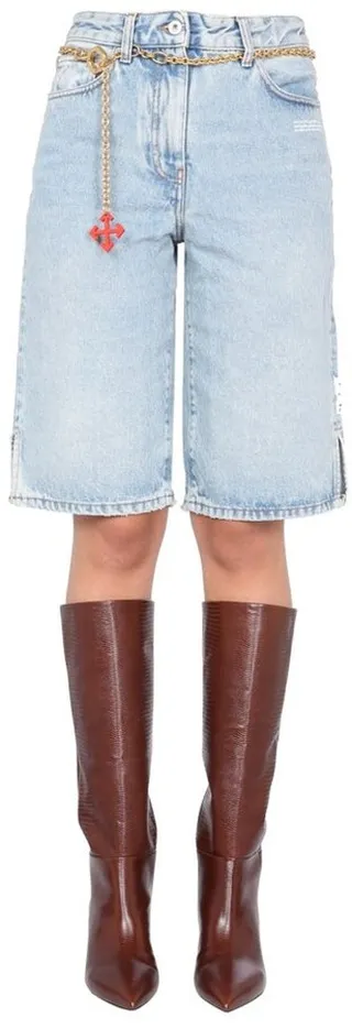 Off-White Logo Printed Denim Shorts