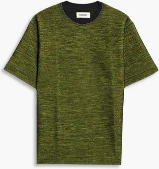 Mélange jersey-paneled wool-blend T-shirt