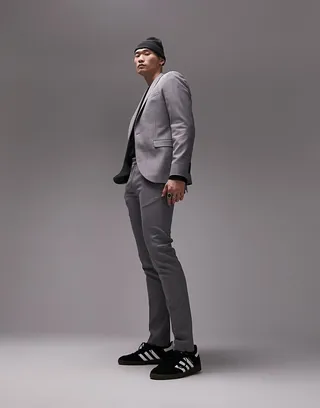 Topman stretch super skinny suit pants in gray