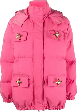 Tap-Detail Zip-Up Padded Jacket