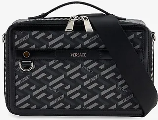 Black Gray Ruthenium Branded-pattern Coated-canvas Cross-body bag