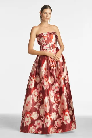 Brielle Gown - Red Ikat Floral