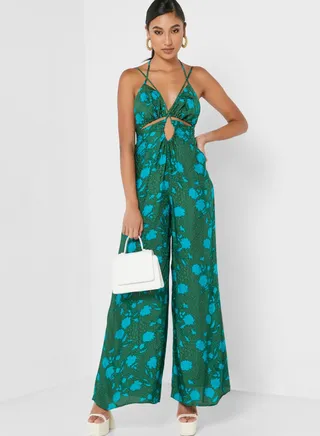 Strappy Cut Out Detail Printed Jumpsuit