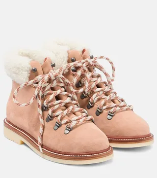 Shearling-trimmed suede hiking boots