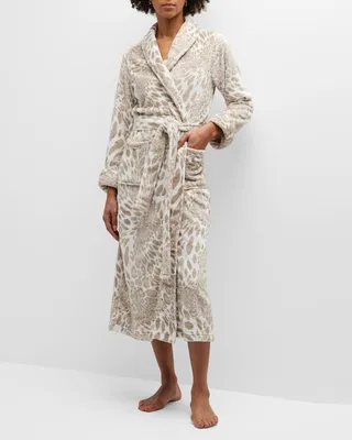 Leopard-Print Faux Fur Long Robe