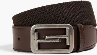 Double T leather-trimmed canvas belt