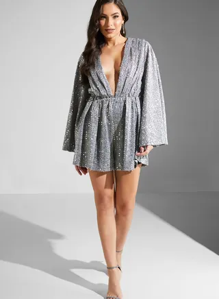 Flute Sleeve Detail Playsuit