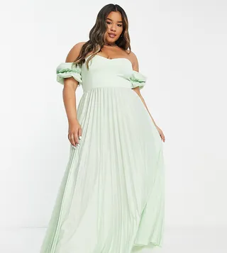 ASOS DESIGN Curve bardot pleated maxi dress in sage - LGREEN