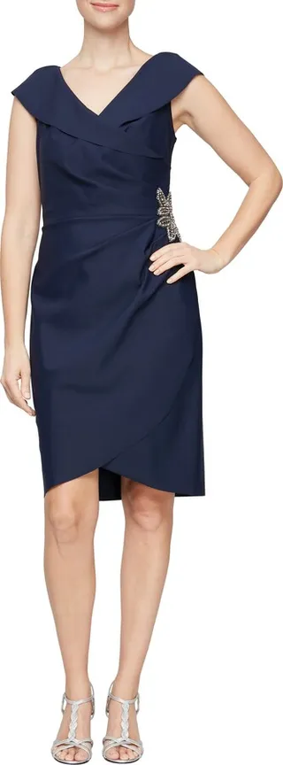 Portrait Collar Ruched Sheath Dress