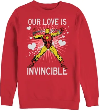 Men's Marvel Valentine Iron Man Invincible Love Sweatshirt - Red - 2X Large