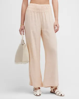 Air Linen Smocked Wide-Leg Pants