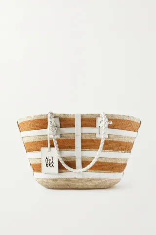Altuzarra - Watermill Small Leather-trimmed Striped Raffia Tote - Orange