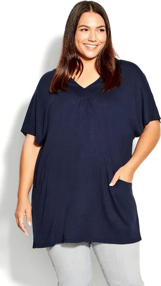AVENUE | Women's Plus Size Pocket Pleat Tunic - navy - 20W