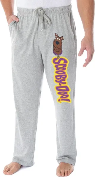 Scooby Doo Men's Scooby Head Cartoon Script Logo Sleep Lounge Pajama Pants (LG) Grey