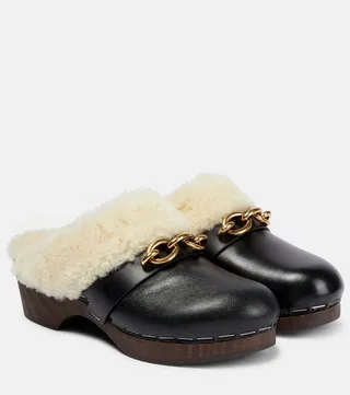 Le Maillon leather and shearling clogs