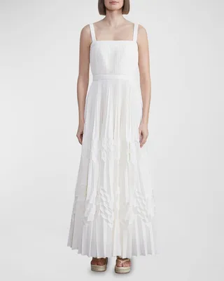 Origami Pleated Square-Neck Crepe Maxi Dress