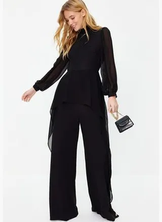 Black Aerobin Chiffon Woven Jumpsuit TCTSS24TL00004