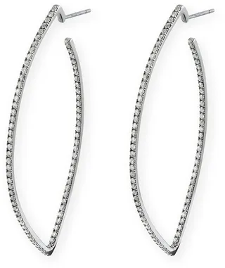 Sterling Silver Marquis Pave Diamond Hoop Earrings