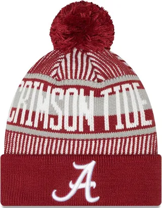Men's New Era Crimson Alabama Crimson Tide Logo Striped Cuff Knit Hat with Pom