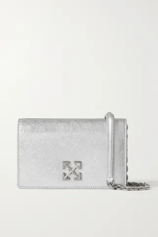 Off-White - Jitney 0.5 Metallic Textured-leather Shoulder Bag - Silver