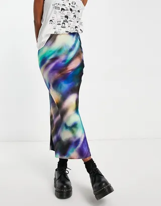 Topshop multicolored ombre satin bias midi skirt in multi