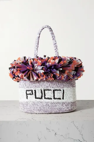 PUCCI - Fringed Woven Raffia Tote - White