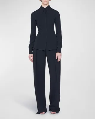 Elongated-Collar Fitted Shirt