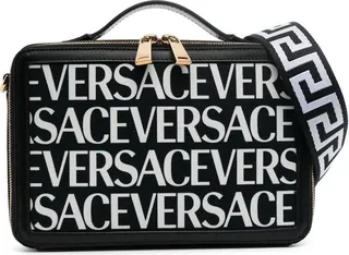 Black Logo Print Leather Cross Body Bag