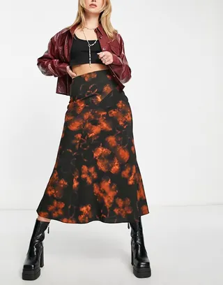 ASOS DESIGN chiffon midi skirt in dark blurred floral