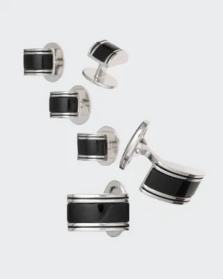 Curved Onyx Cufflinks Studs Set