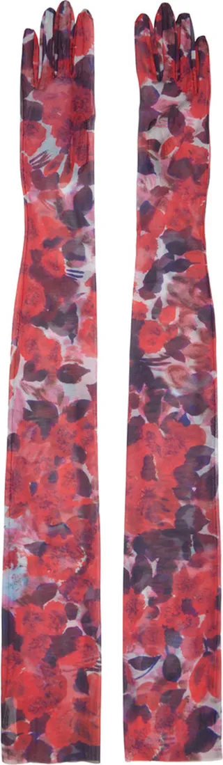 Dries Van Noten Red Printed Gloves