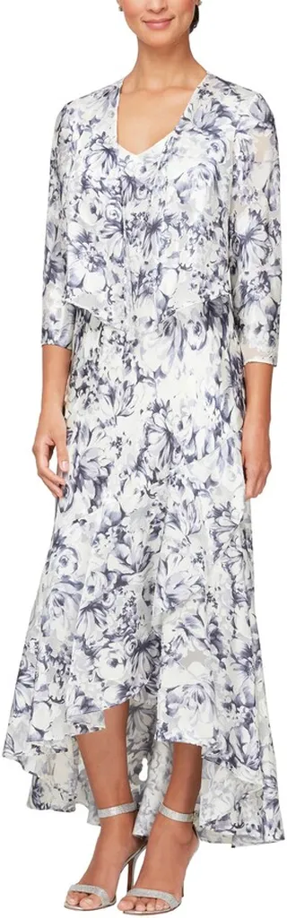 Floral Print Chiffon Gown with Jacket